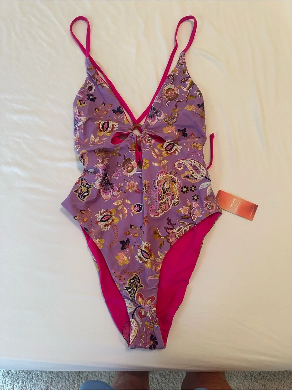 Cupshe Paisley Purple & Pink Floral One-Piece Swimsuit